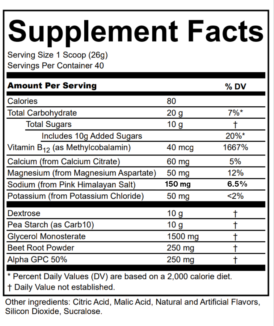 T.O.P. Performance Pre-workout (Carbs + Electrolytes)